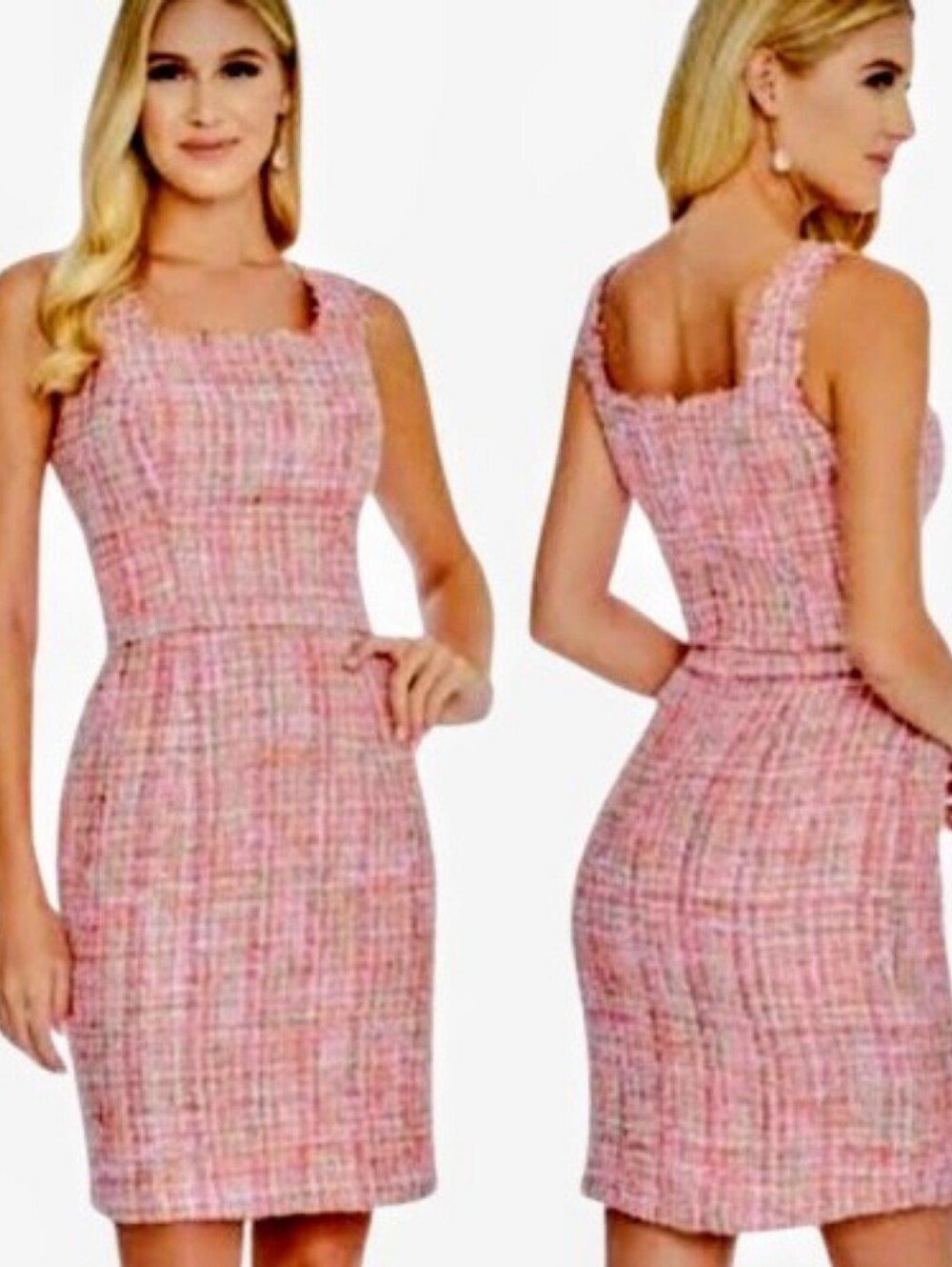 NWT Ashley Lauren Rasberry Tweed Dress Lined Built-in Bra Size 10 Sequins